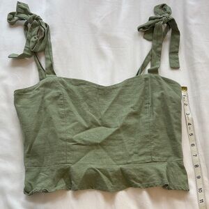 Olive Green Crop Top with Bow Straps